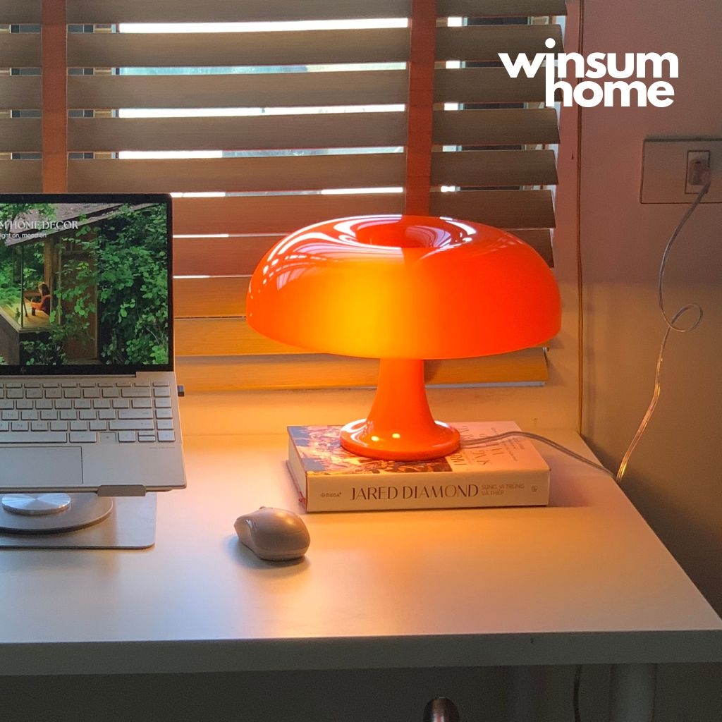 Đèn để bàn hình nấm màu cam, đèn ngủ trang trí phòng phong cách retro - DBB06