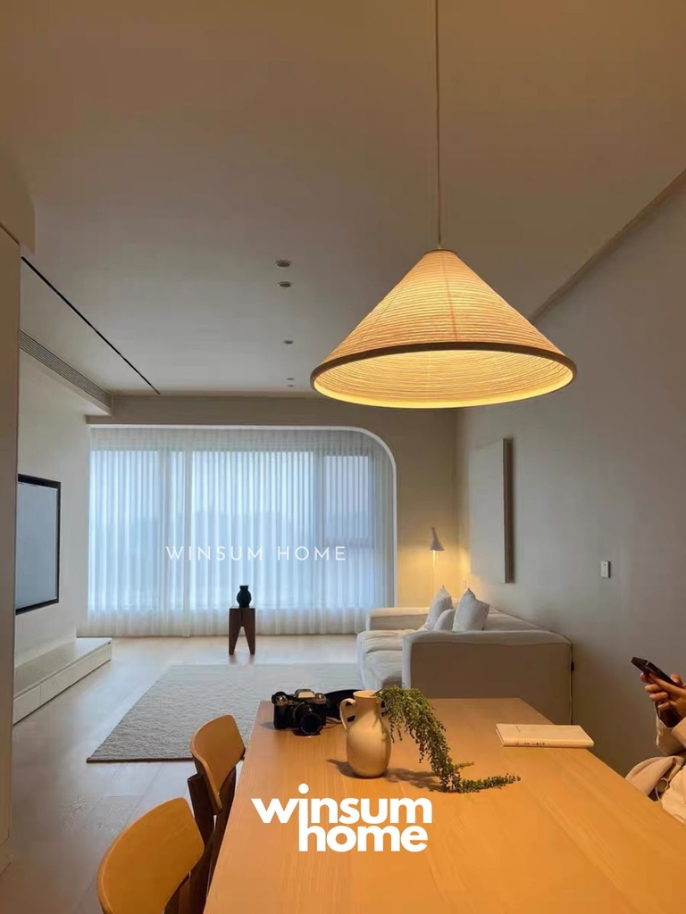Đèn thả akari hình nón, chao đèn giấy phong cách Nhật Bản