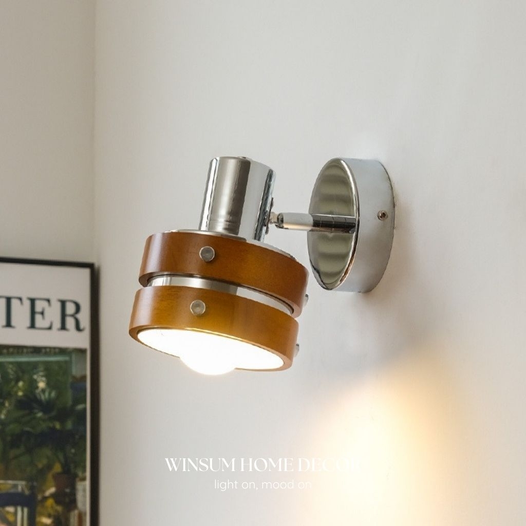 Đèn tường, đèn spot light viền gỗ óc chó có thể xoay 2 bên, đèn gắn đầu giường, lối ra vào - DTB03