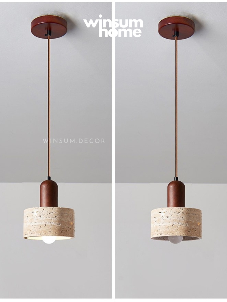 Đèn thả đá travertine hình trụ, đèn thả đầu giường