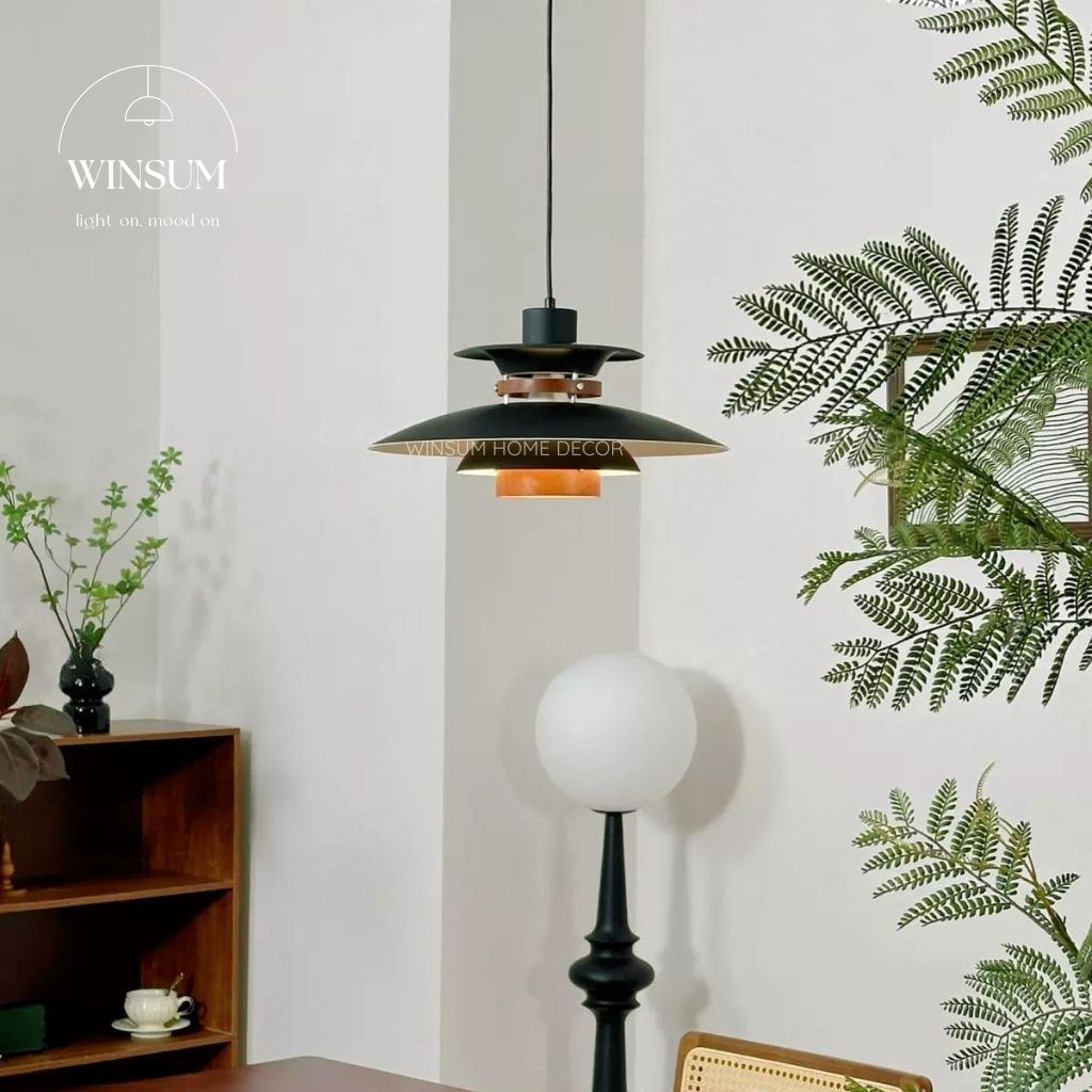 Đèn thả trần PH5 màu đen trang trí nhà hàng, bàn ăn, phòng khách bóng đèn Led 12W - 3 chế độ sáng
