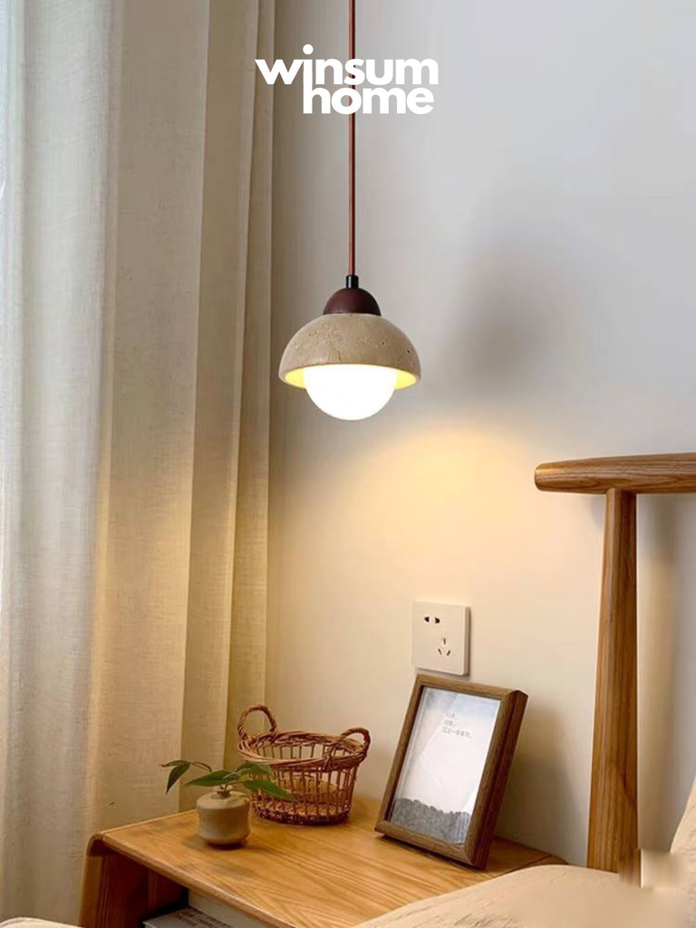 Đèn thả trần đá travertine, đèn thả đầu giường, đèn trang trí quầy bar, đảo bếp - winsum.decor DPA05