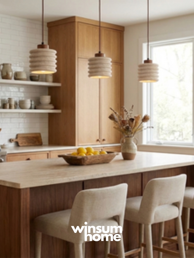 Đèn thả Candeerio chất liệu đá travertine, đèn thả đầu giường