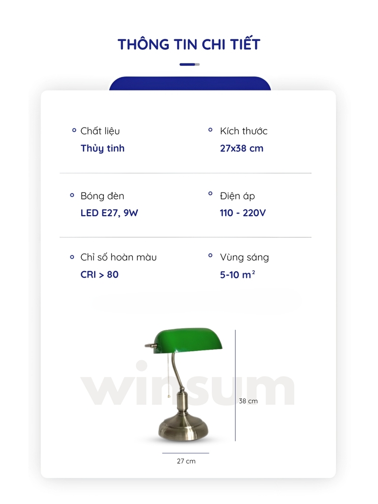 Đèn bàn Banker thủy tinh xanh
