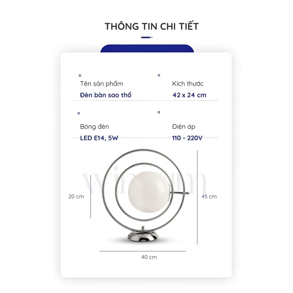 Đèn ngủ hình sao thổ Saturn lamp , chao đèn thủy tinh, điều chỉnh ánh sáng