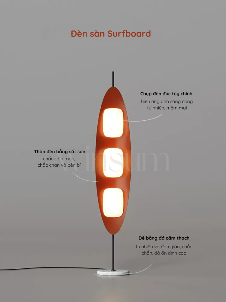 Đèn sàn hình ván lướt sóng, đèn đứng 3 bóng đế bằng đá kiểu cổ điển cao cấp - DSA01