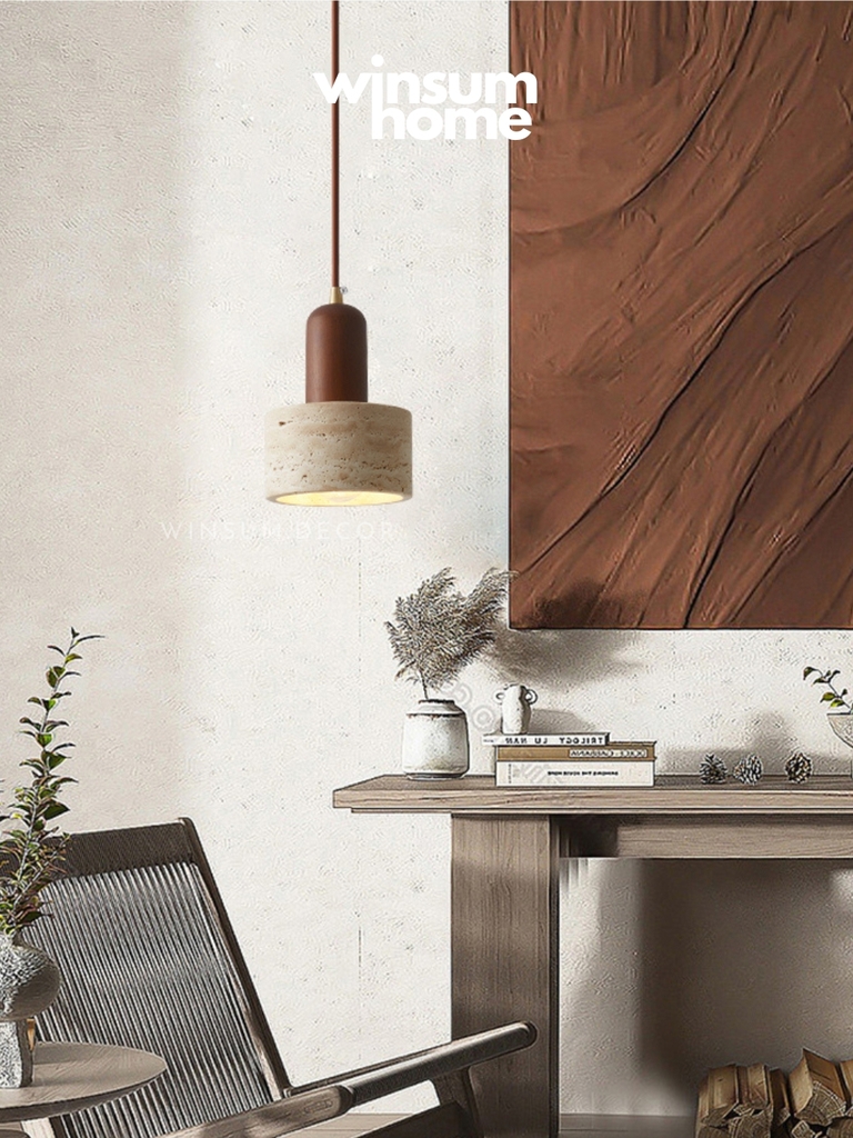 Đèn thả đá travertine hình trụ, đèn thả đầu giường