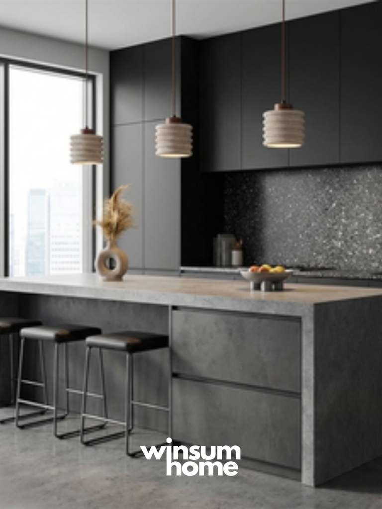 Đèn thả Candeerio chất liệu đá travertine, đèn thả đầu giường