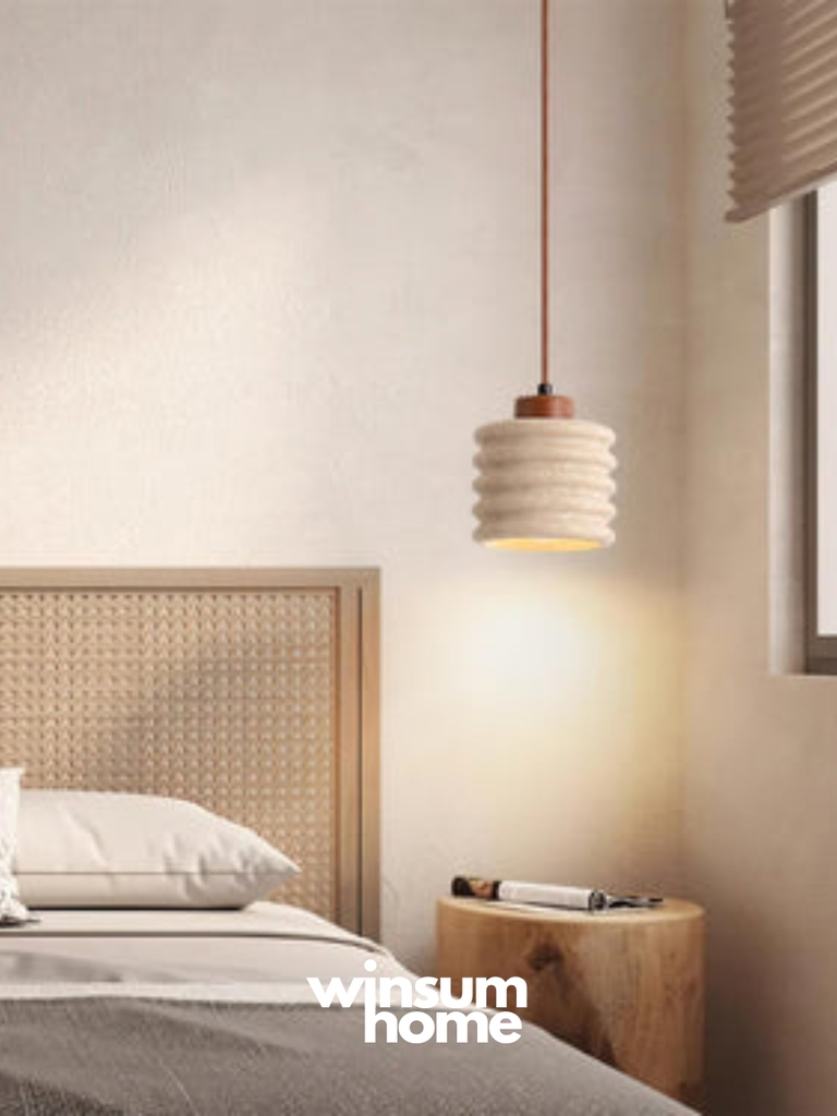 Đèn thả Candeerio chất liệu đá travertine, đèn thả đầu giường