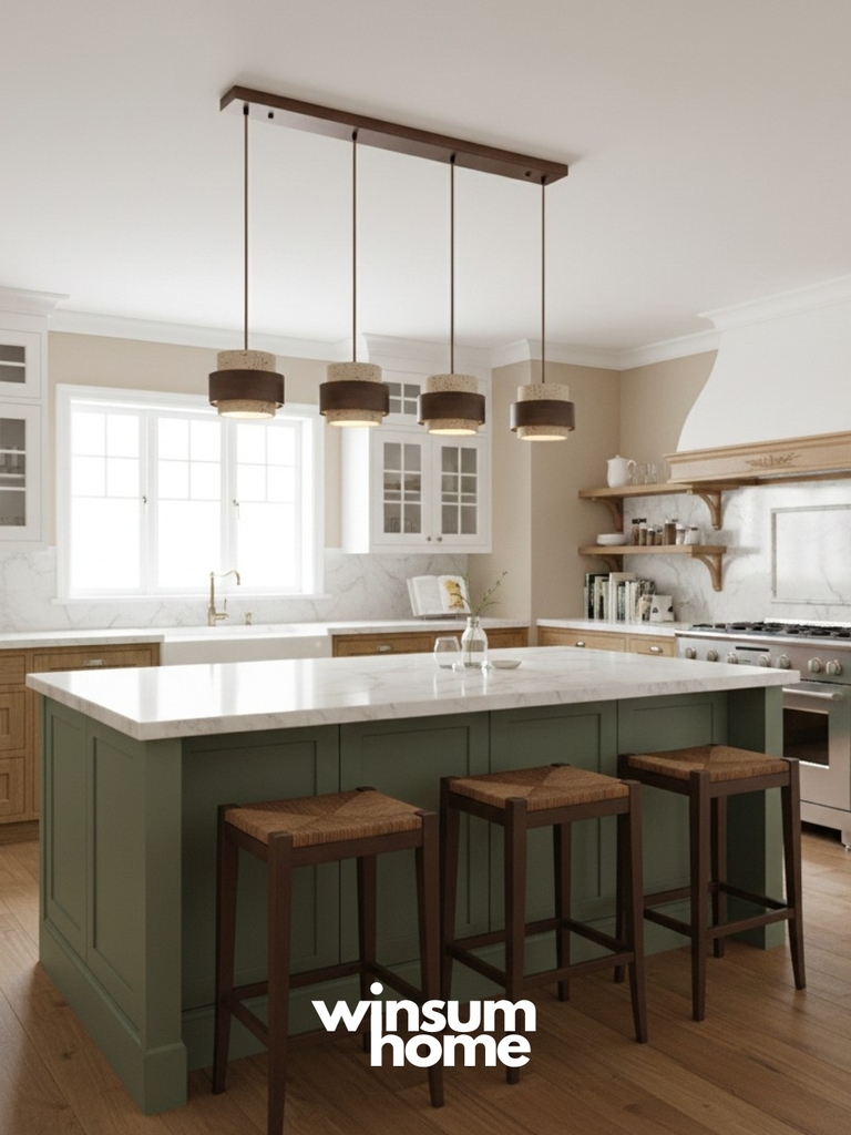 Đèn thả Cole chất liệu đá travertine kết hợp vòng gỗ