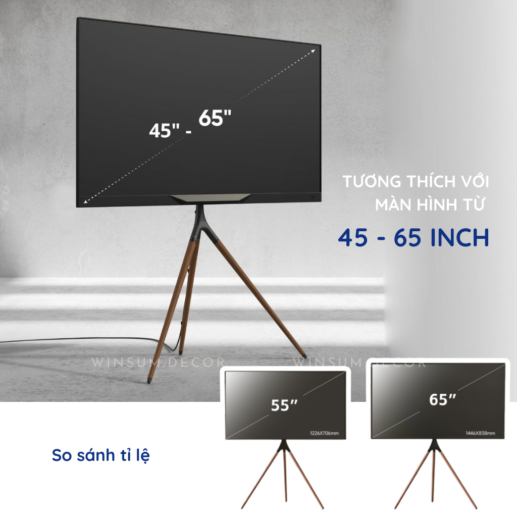 Giá đỡ TV tripod 3 chân gỗ, có thể xoay sang trái phải TV 45-65 inch - K03