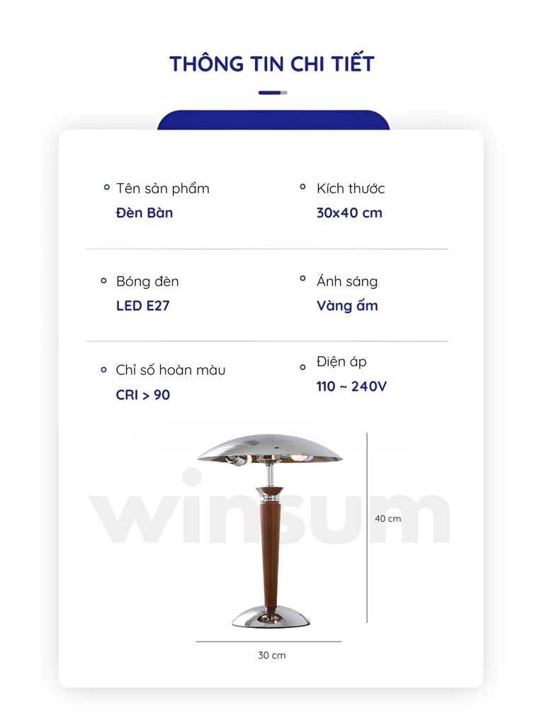 Đèn bàn thân gỗ chụp đèn kim loại