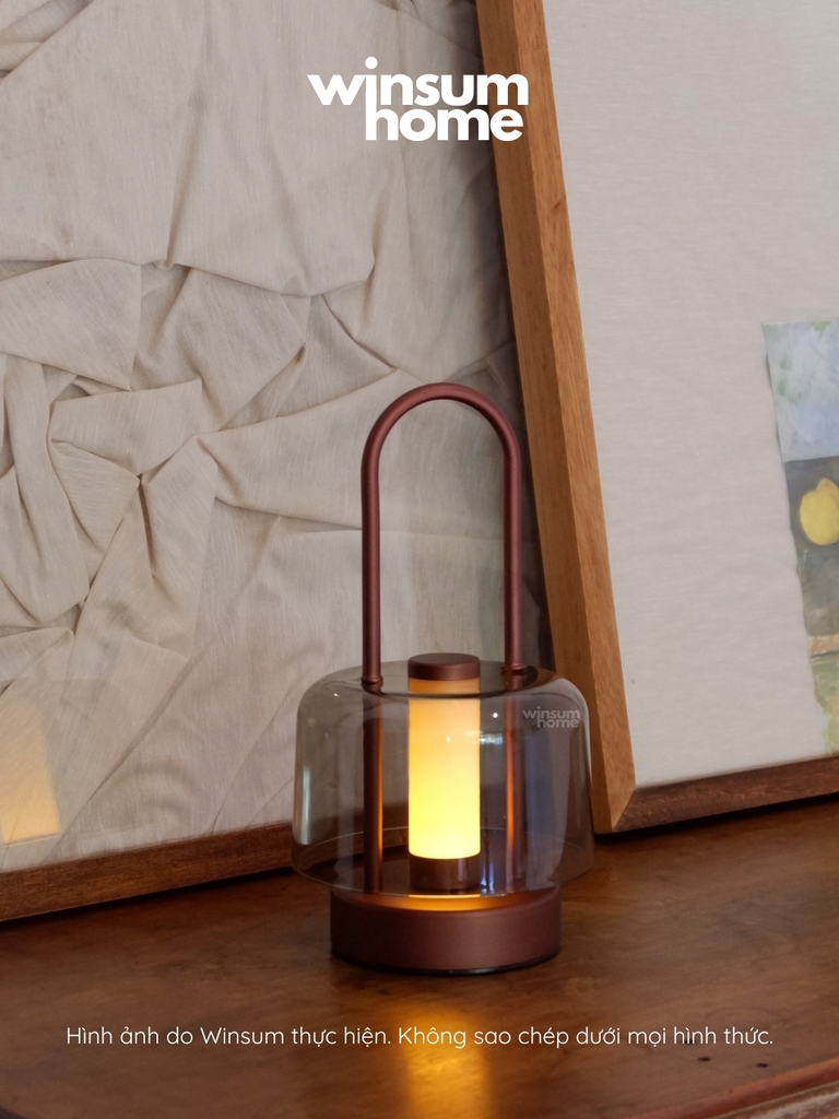 Đèn bàn thủy tinh không dây, đèn ngoài trời trang trí bàn ăn có tay xách, sạc điện USB - DBA02