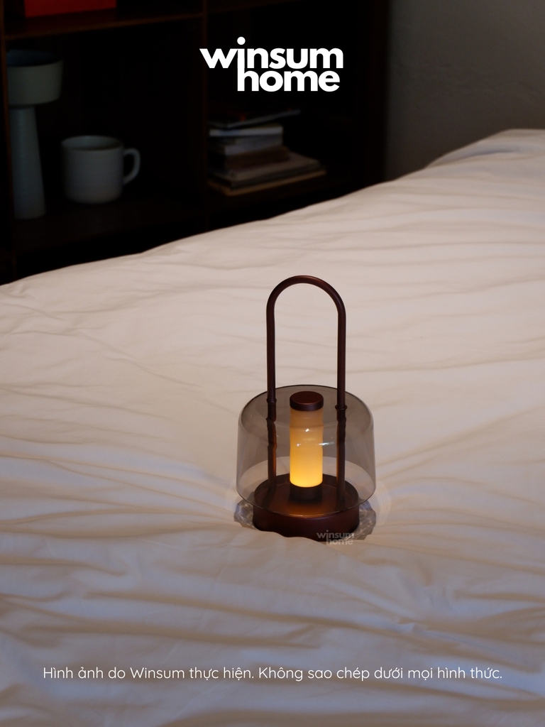 Đèn bàn thủy tinh không dây, đèn ngoài trời trang trí bàn ăn có tay xách, sạc điện USB - DBA02