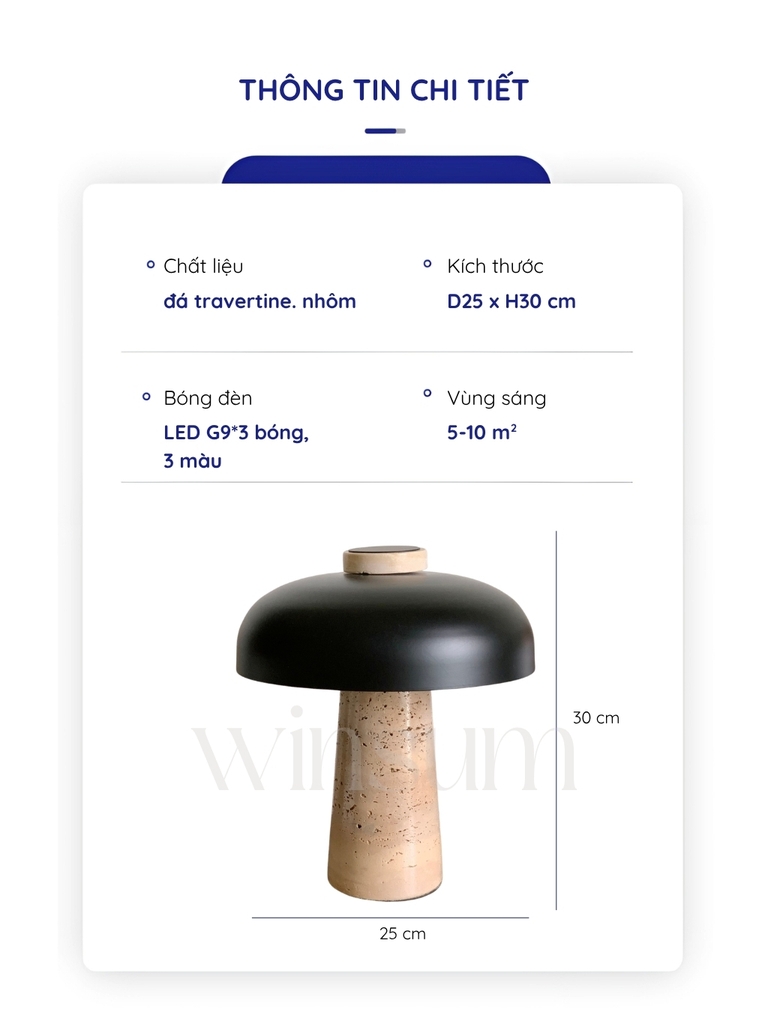 Đèn bàn thân đá Travertine