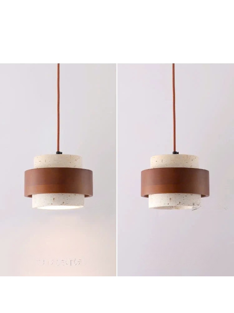 Đèn thả Cole chất liệu đá travertine kết hợp vòng gỗ