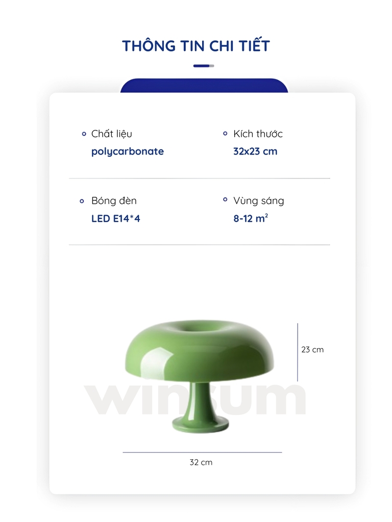 Đèn bàn Nesso màu xanh lá, đèn để bàn dáng nấm trang trí nhà - winsum home