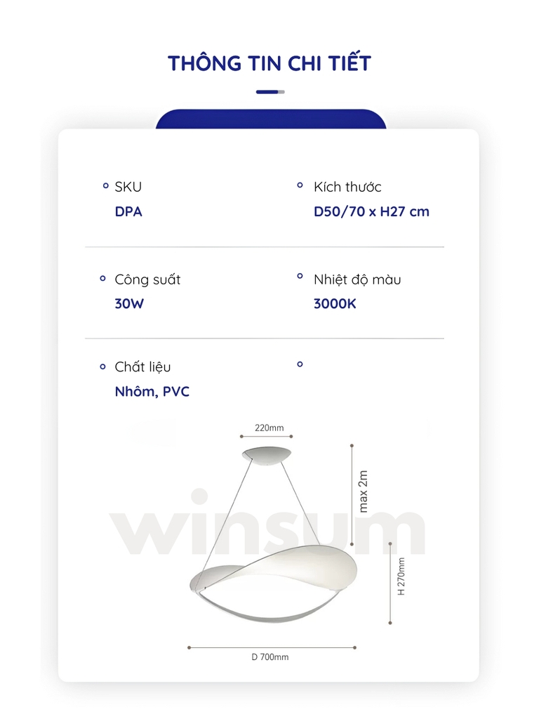 Đèn thả Plena phong cách Ý dáng cong mặt trăng trang trí phòng khách, bàn ăn