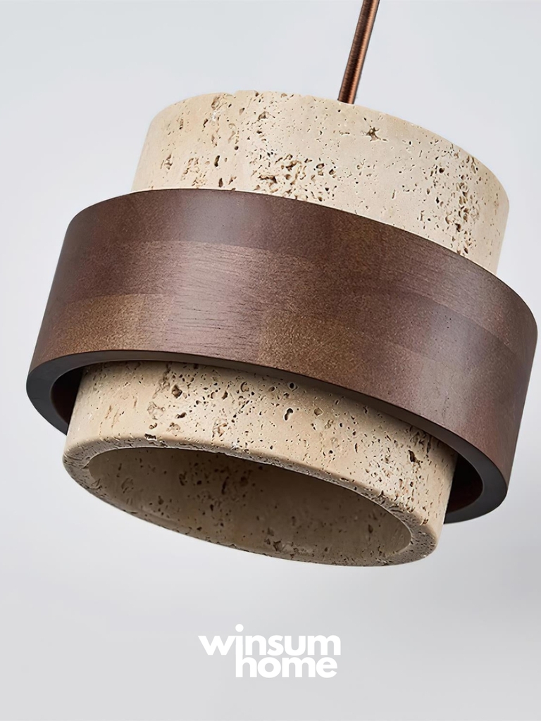 Đèn thả Cole chất liệu đá travertine kết hợp vòng gỗ
