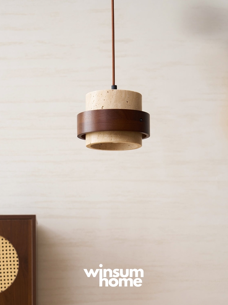 Đèn thả Cole chất liệu đá travertine kết hợp vòng gỗ