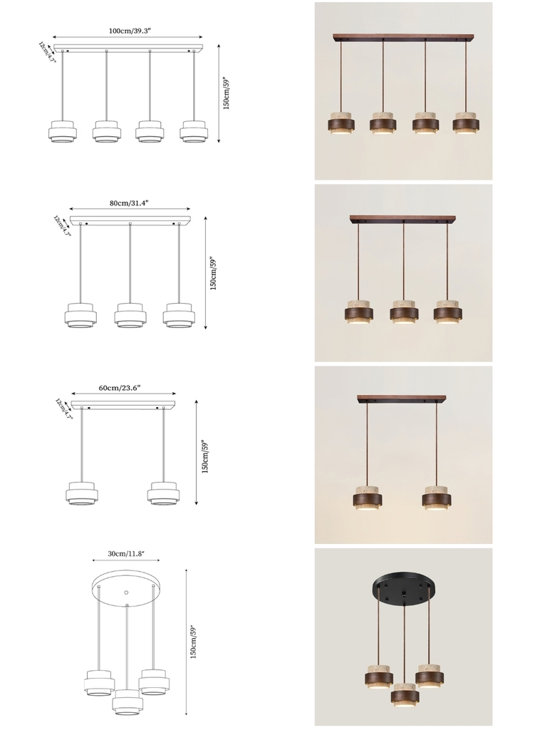 Đèn thả Cole chất liệu đá travertine kết hợp vòng gỗ