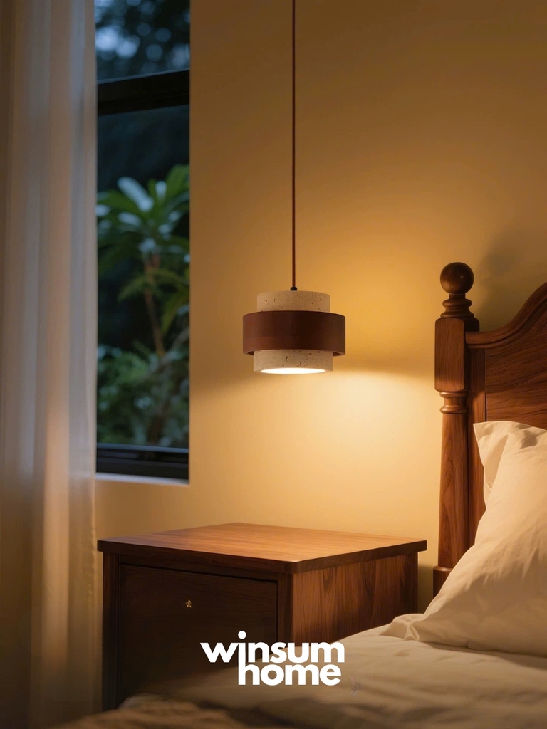 Đèn thả Cole chất liệu đá travertine kết hợp vòng gỗ