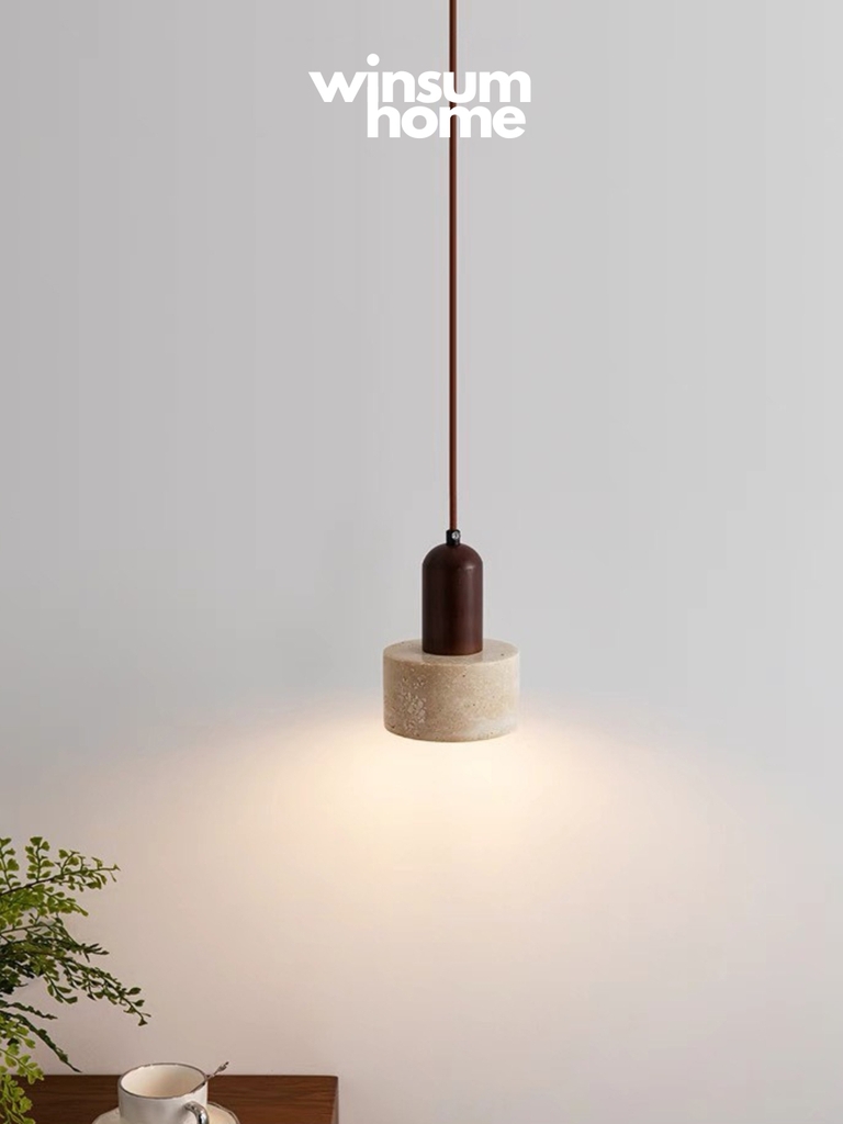 Đèn thả đá travertine hình trụ, đèn thả đầu giường