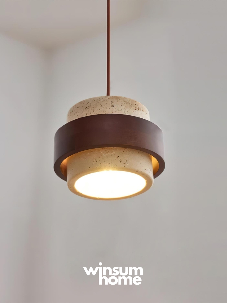 Đèn thả Cole chất liệu đá travertine kết hợp vòng gỗ