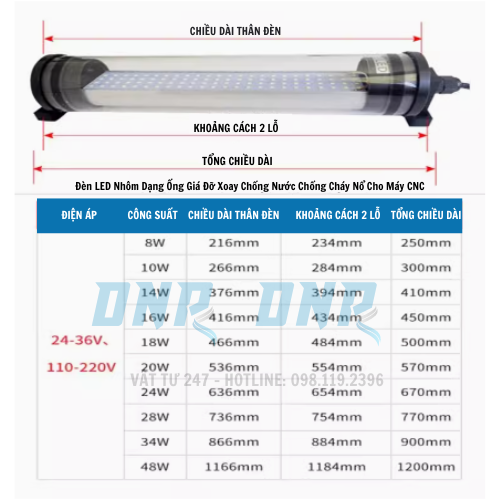 Đèn LED Nhôm Dạng Ống Giá Đỡ Xoay Chống Nước Chống Cháy Nổ Cho Máy CNC