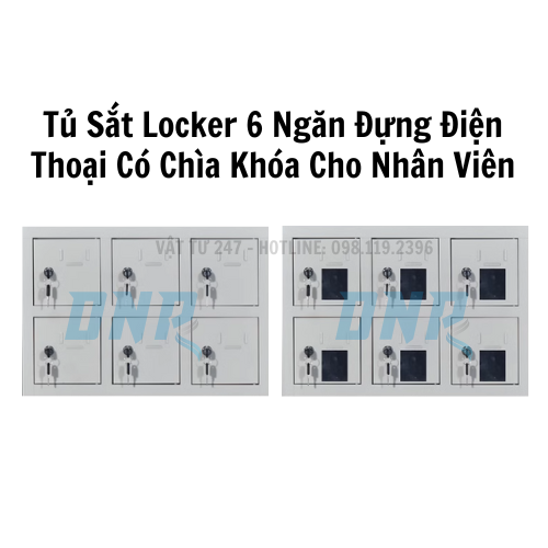 Tủ Sắt Locker 6 Ngăn Đựng Điện Thoại Có Chìa Khóa Cho Nhân Viên