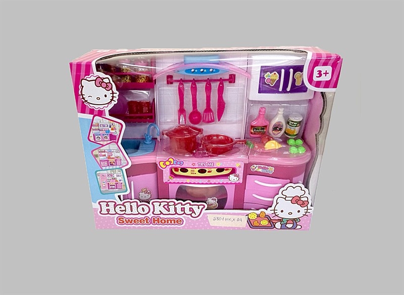 2801HK HỘP NHÀ BẾP PIN LÒ NƯỚNG, MÁY HÚT KHÓI, BỒN RỬA CHÉN , NỒI , CHẢO , KỆ ĐỰNG GIA VỊ ( HELLO KITTY )