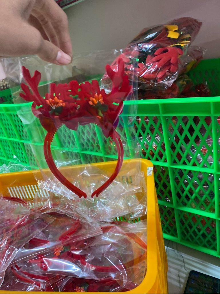 TK25-13A  TÚI 2C CÀI TÓC NOEL SỪNG TUẦN LỘC NƠ MERRY CHIRISTMAS
