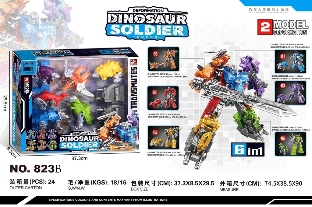 823B  HỘP RÁP KHỦNG LONG 6C BIẾN HÌNH ROBO