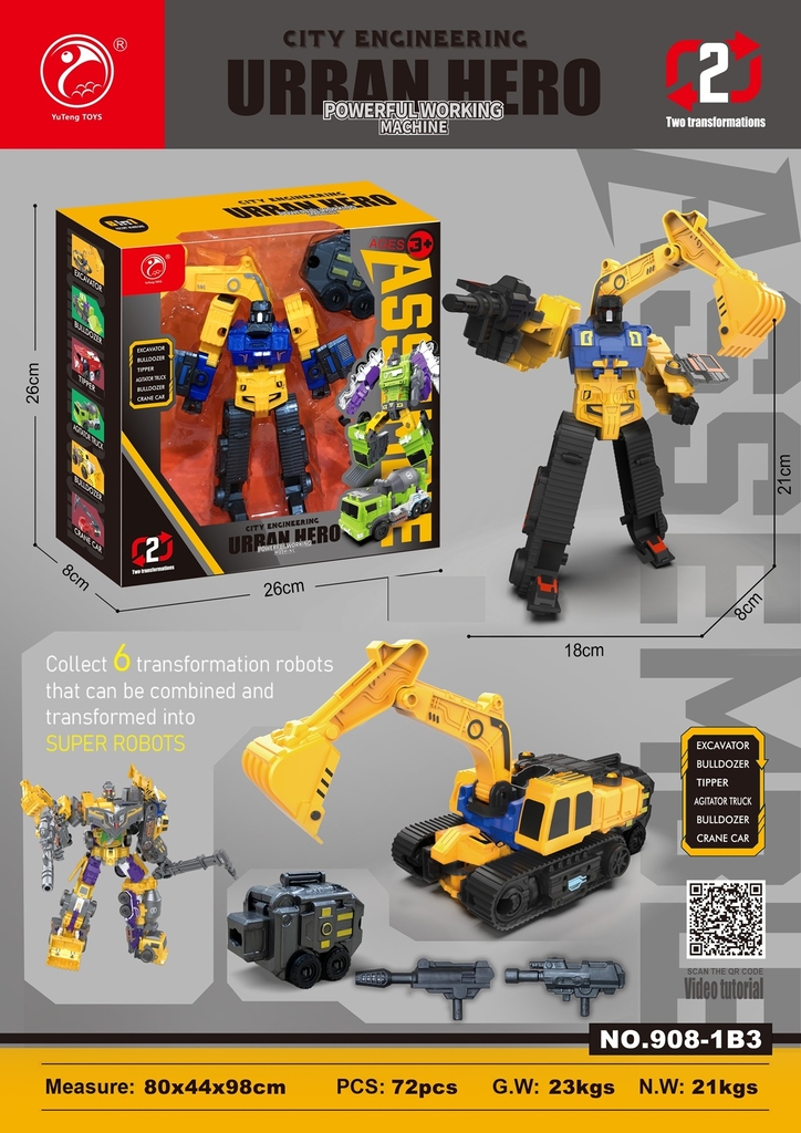 908-1B3  HỘP RÁP ROBO BIẾN HÌNH XE CÔNG TRÌNH CÀO
