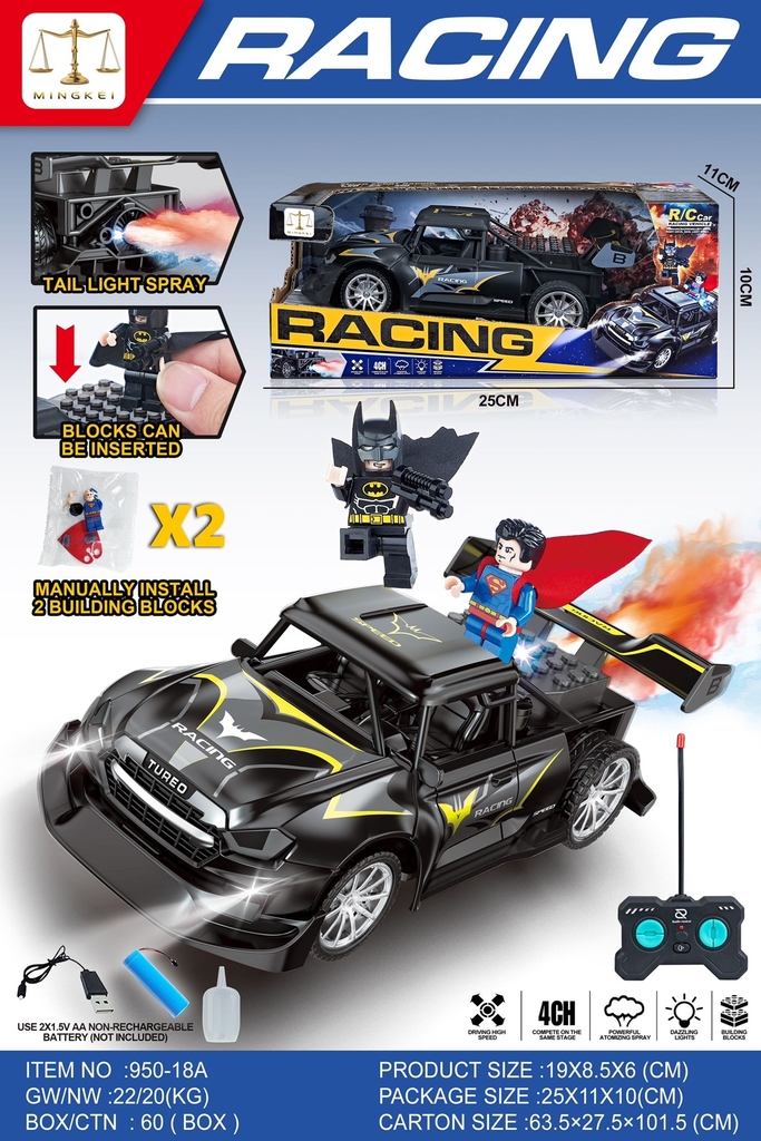 950-18A  HỘP XE ĐUA ĐỊA HÌNH BATMAN ĐIỀU KHIỂN 7 ĐỘNG TÁC, CÓ SẠC, PHUN KHÓI + 2C AVENGER
