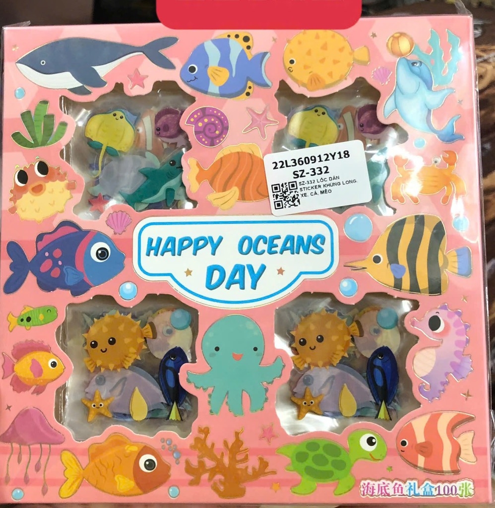 SZ-332 LỐC DÁN STICKER KHỦNG LONG, XE, CÁ, MÈO