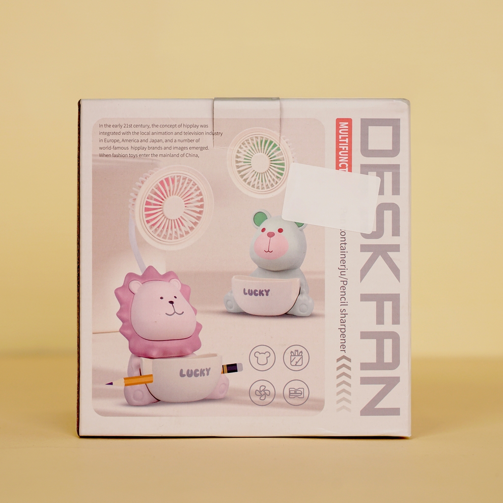 K43  HỘP QUẠT PIN GẤU + ỐNG ĐỰNG VIẾT + SẠC USB ĐỦ MẪU