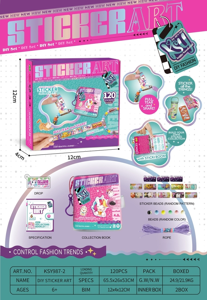 KSY987-2  HỘP MIẾNG DÁN STICKER + SỔ DÁN + VÒNG TAY HẠT