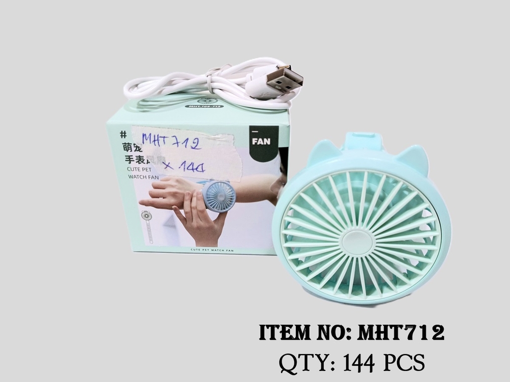 MHT712  HỘP QUẠT PIN ĐỒNG HỒ ĐEO TAY + SẠC USB