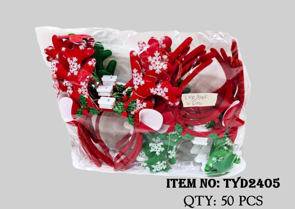 TYD2405F  TÚI 2C CÀI TÓC NOEL SỪNG TUẦN LỘC ĐÈN