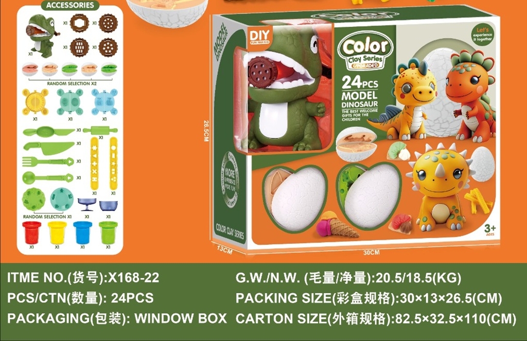 X168-22  HỘP ĐẤT SÉT LÀM MÌ + KEM + MÁY LÀM MÌ KHỦNG LONG + TRỨNG + KHUÔN + 4 HŨ