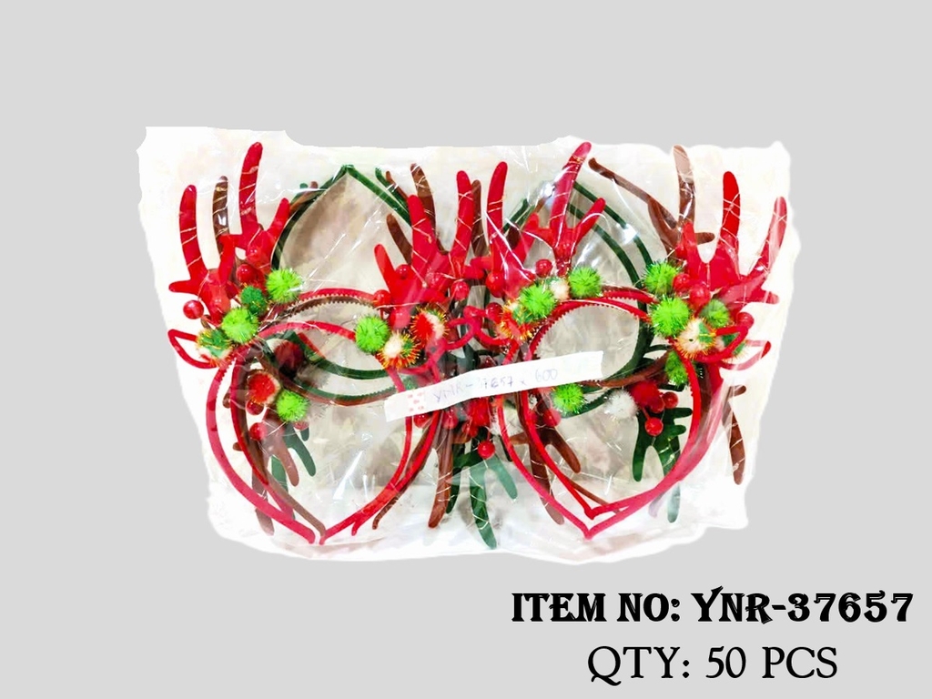 YNR-37657F  TÚI 2C CÀI TÓC NOEL SỪNG TUẦN LỘC ĐÈN