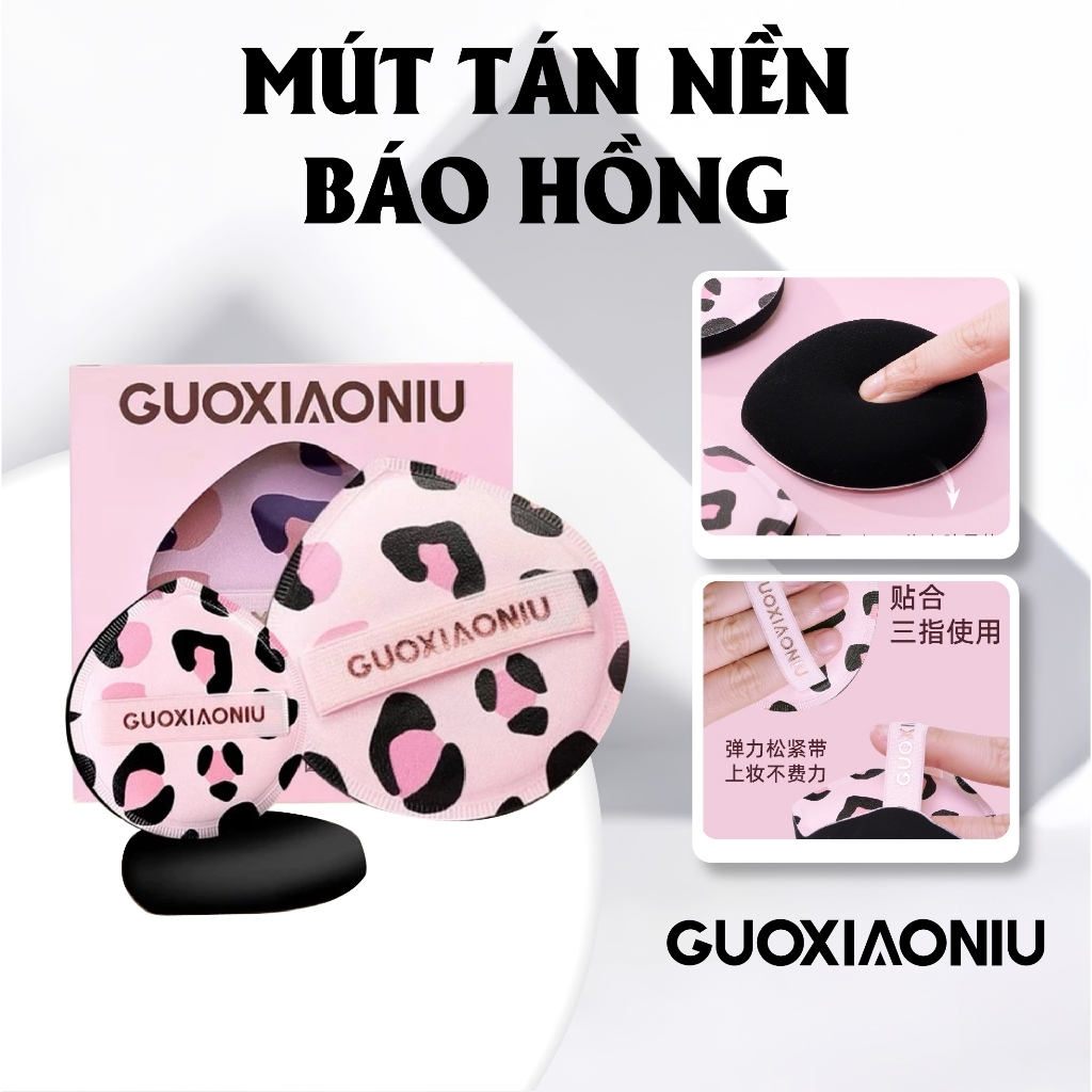 Bông Mút Trang Điểm Guoxiaoniu Leopard Print Large Round Tip Powder Puff Tam Giác