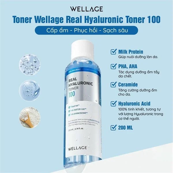 Nước Hoa Hồng Wellage Real Hyaluronic 100 Toner Cấp Ẩm Chuyên Sâu