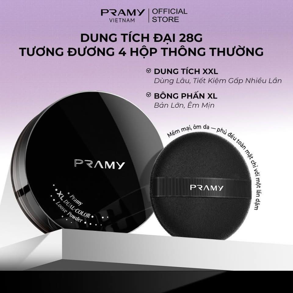 Phấn Phủ Hiệu Chỉnh Sắc Da Mỏng Mịn PRAMY XL Dual-Color Loose Powder 28G