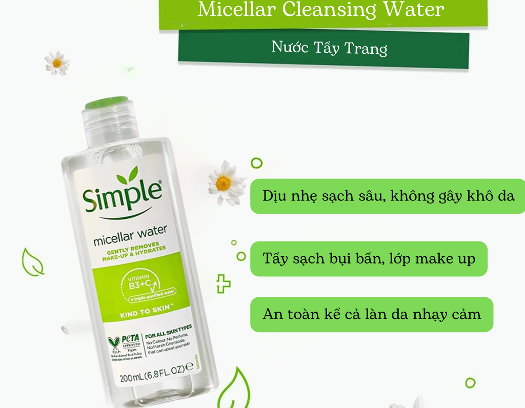 Nước Tẩy Trang Simple Kind To Skin Micellar Cleansing Water