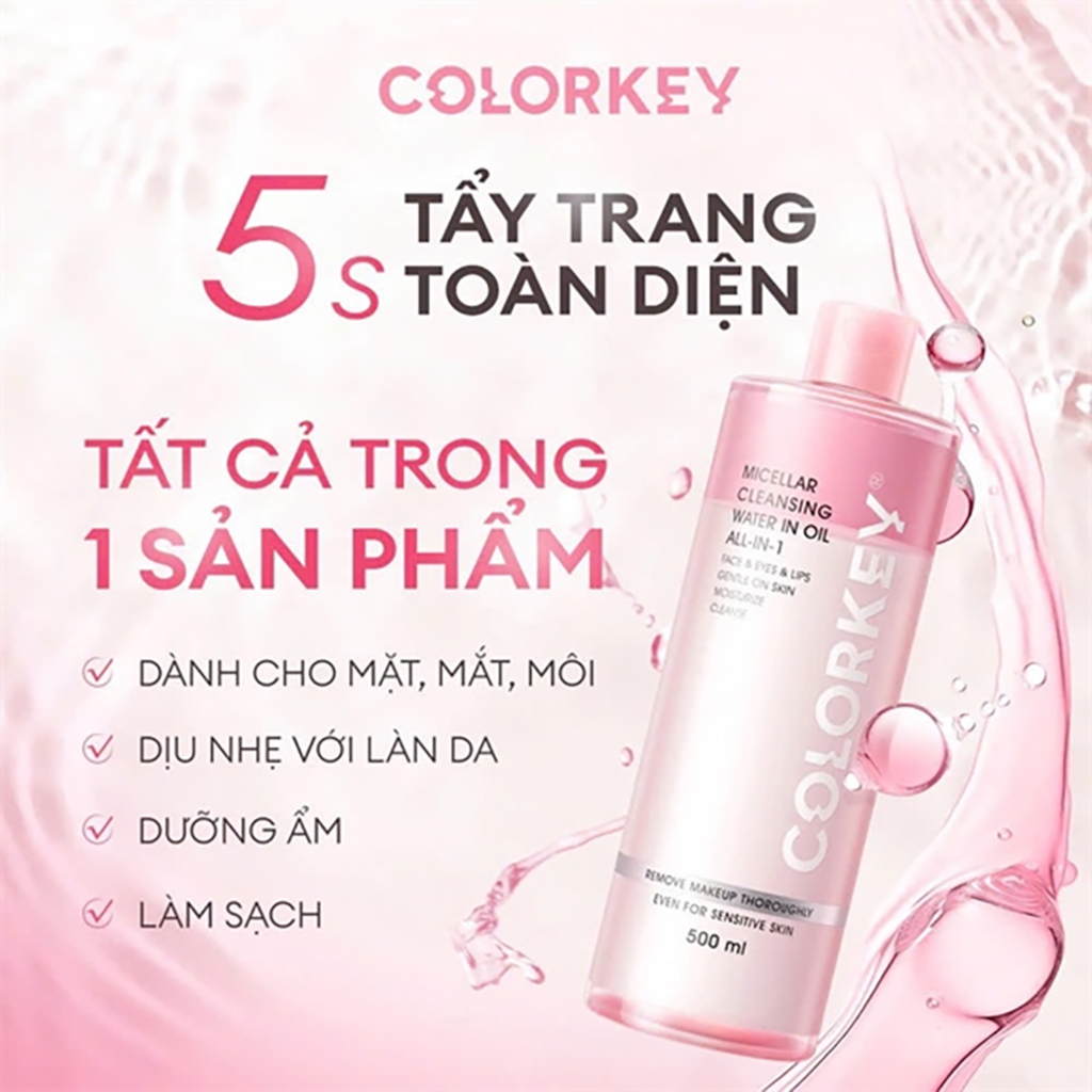Nước Tẩy Trang Làm Sạch Da  2 Lớp Colorkey Micellar Cleansing Water In Oil All-In-1