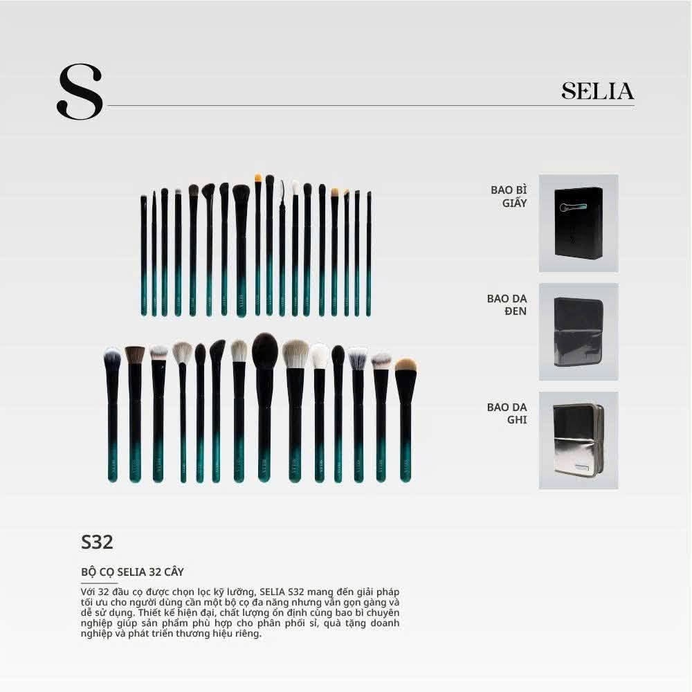 Bộ Cọ Trang Điểm Chuyên Nghiệp Selia 32 Cây Lông Thú