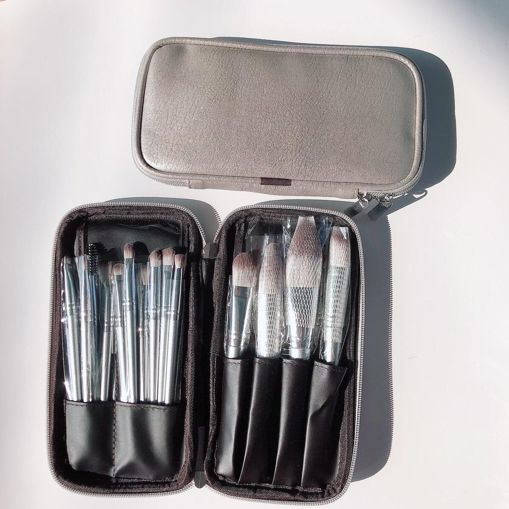 Set Cọ Trang Điểm Cá Nhân Bao Da Xám