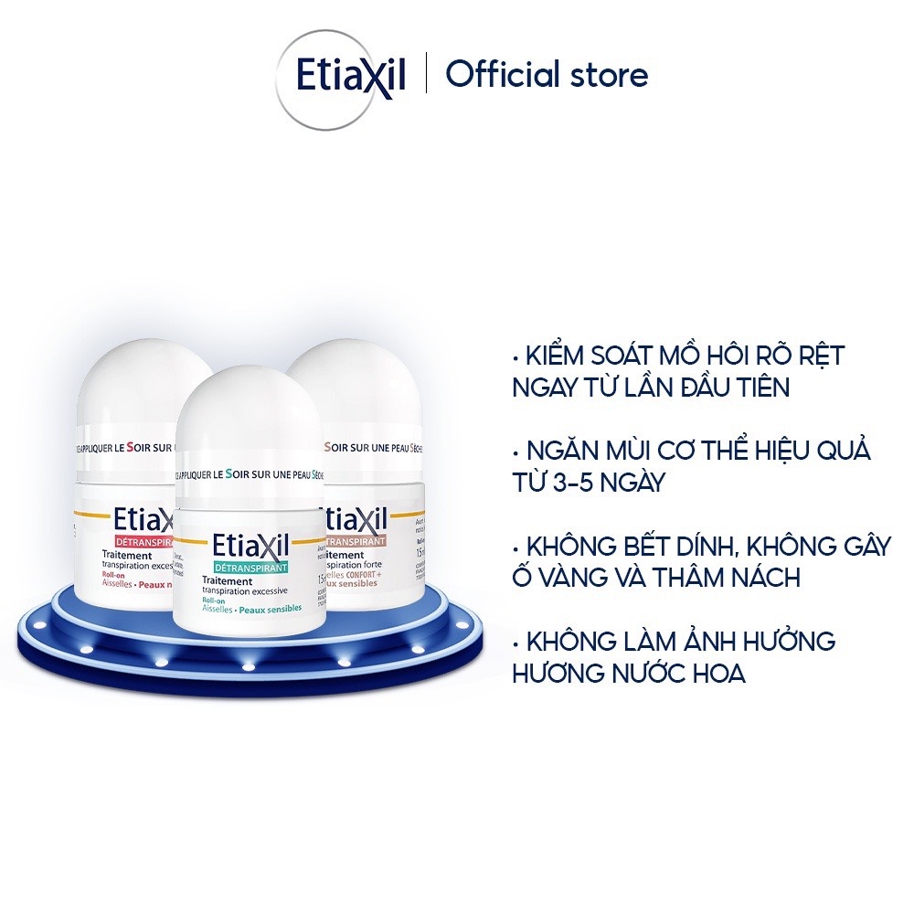 Lăn Nách Khử Mùi EtiaXil Detranspirant Traitement Roll-On Peaux Normales 15ml